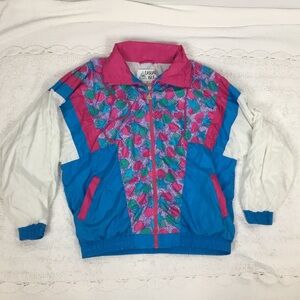 Vintage 80’s Windbreaker Jogger Full Zip Heart Star Color Block Jacket M